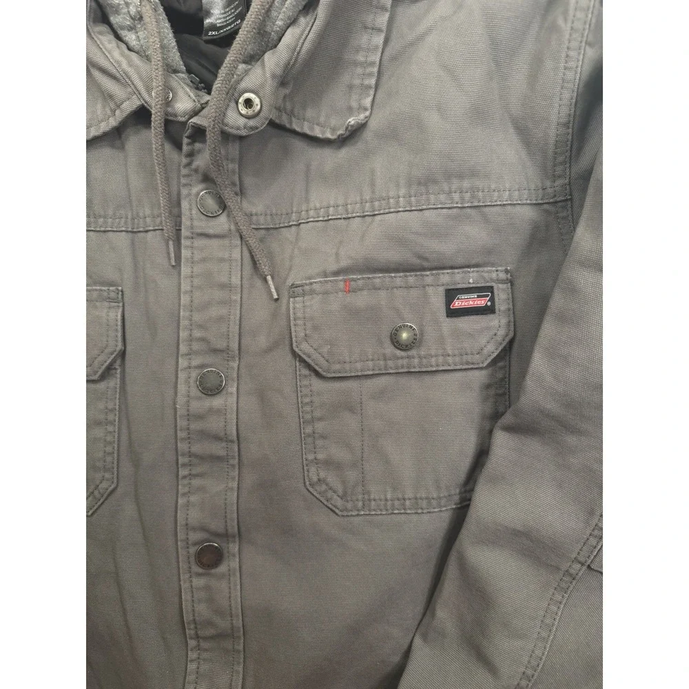 Dickies Men's Gray Lined Full Zip And Button Heavy Work Jacket Size 2XL Hooded